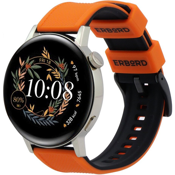 Pasek Silikonowy ERBORD Uniwersalny 20mm, Dual Color, pomarańczowy / czarny / czarna