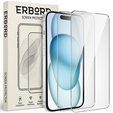 2x Szkło Hartowane do iPhone 15, ERBORD 9H Hard Glass, szybka