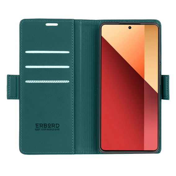 Etui do Xiaomi Redmi Note 13 Pro 4G / Xiaomi Redmi Note 14S / Xiaomi Poco M6 Pro 4G, ERBORD Glossy Litchi, portfel z klapką, zielone