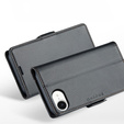 Case for Iphone 16E, ERBORD Glossy Litchi, wallet with flap, black