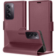 Case for Oppo Reno 12 Pro, ERBORD Glossy Litchi, wallet with flap, red