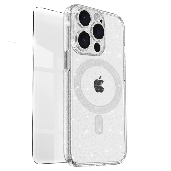 Case for iPhone 16 Pro, ERBORD Glitter MagSafe, transparent + Screen Glass