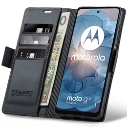 Case for Motorola Moto G24 Power, ERBORD Glossy Litchi, wallet with flap, black