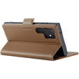 Case for Samsung Galaxy S24 Ultra, ERBORD Glossy Litchi, wallet with flap, brown