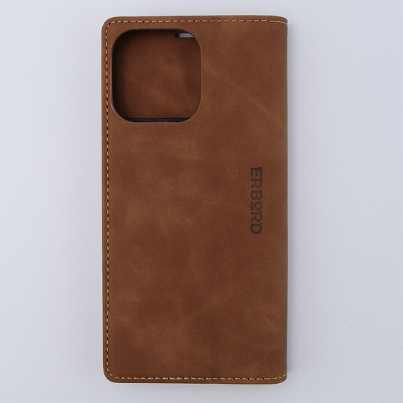 Case for iPhone 15 Pro, ERBORD Vintage, wallet with flap, brown