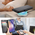 Case for Samsung Galaxy A55, ERBORD Glossy Litchi, wallet with flap, black