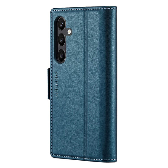 Case for Samsung Galaxy A55, ERBORD Glossy Litchi, wallet with flap, blue