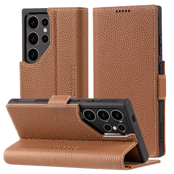 Leather case for Samsung Galaxy S24 Ultra, ERBORD LeatherWallet, brown