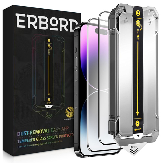 2x Tempered Glass for iPhone 15 Pro Max, ERBORD Easy App Full Screen Protector
