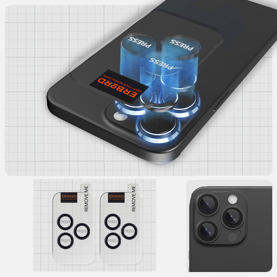 2x ERBORD OPTIK Pro Camera Tempered Glass for iPhone 16 Pro/16 Pro Max / 15 Pro/15 Pro Max/14 Pro/14 Pro Max, black