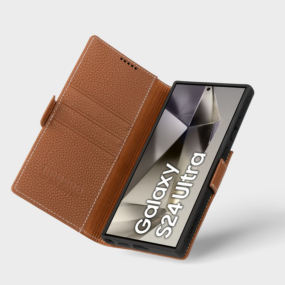 Leather case for Samsung Galaxy S24 Ultra, ERBORD LeatherWallet, brown