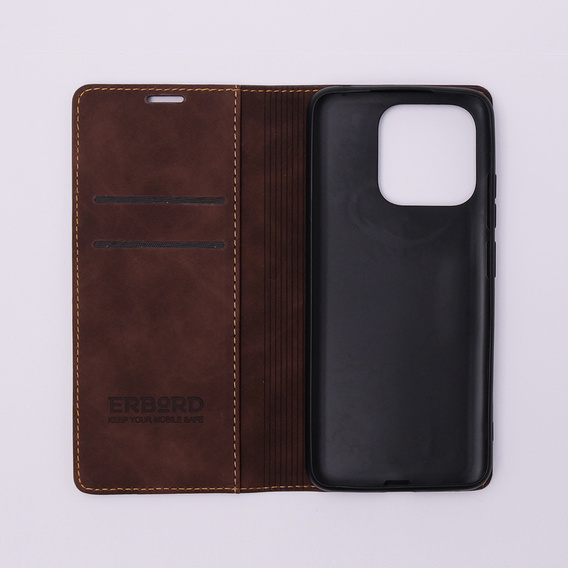 Case for Xiaomi Redmi 12C, ERBORD Vintage, wallet with flap, coffee