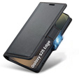 Case for Samsung Galaxy S25 Edge, ERBORD Glossy Litchi, wallet with flap, black