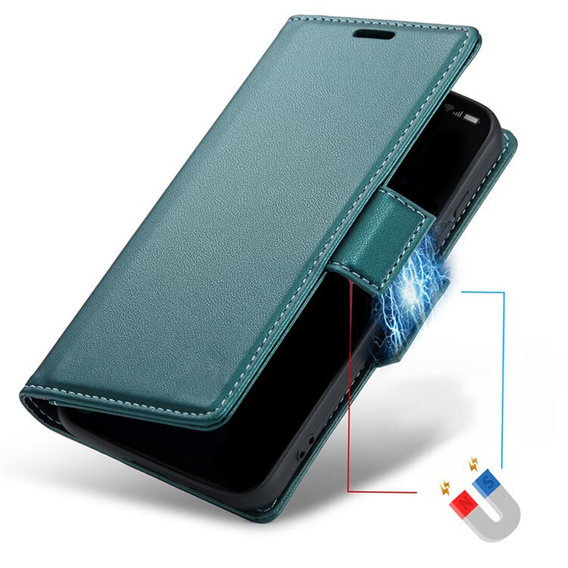 Case for Iphone 16E, ERBORD Glossy Litchi, wallet with flap, green