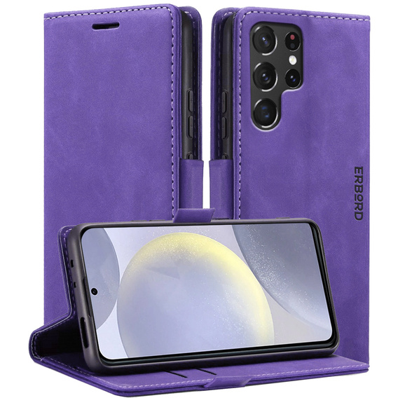 Etui do Samsung Galaxy S24 Ultra, ERBORD Vintage portfel z klapką, fioletowe