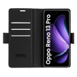 Case for Oppo Reno 13 Pro, ERBORD Glossy Litchi, wallet with flap, black