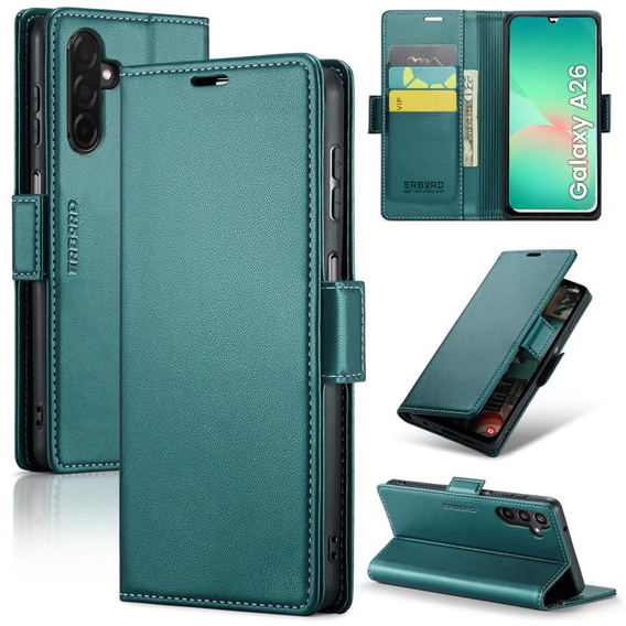 Etui do Samsung Galaxy A26 5G, ERBORD Glossy Litchi, portfel z klapką, zielone