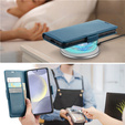 Case for Samsung Galaxy S24, ERBORD Glossy Litchi, wallet with flap, blue