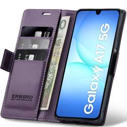 Case for Samsung Galaxy A17 5G, ERBORD Glossy Litchi, wallet with flap, purple