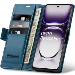Etui do Oppo Reno 12 Pro, ERBORD Glossy Litchi, portfel z klapką, niebieskie
