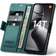 Case for Xiaomi 14T, ERBORD Glossy Litchi, wallet with flap, green