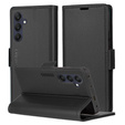 Case for Samsung Galaxy S24 FE, ERBORD Glossy Litchi, wallet with flap, black