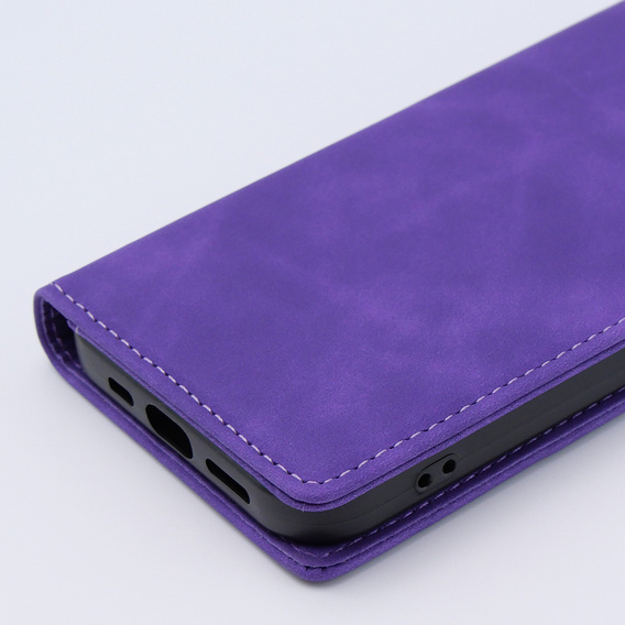 Etui do iPhone 15, ERBORD Vintage portfel z klapką, fioletowe