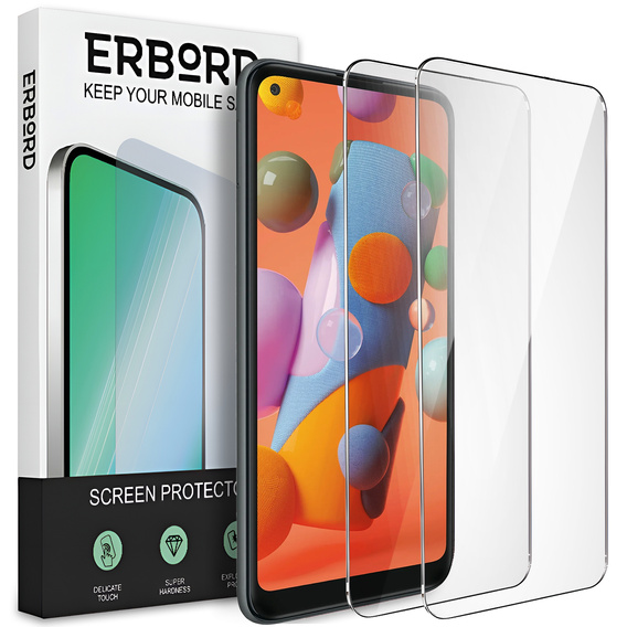 2x Tempered Glass for Samsung Galaxy A11/M11, ERBORD 9H Hard Glass for phone screen