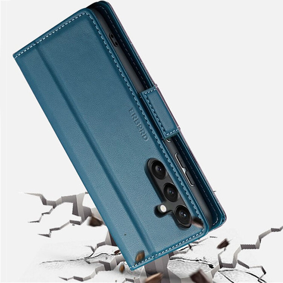 Case for Samsung Galaxy A55, ERBORD Glossy Litchi, wallet with flap, blue