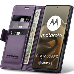 Etui do Motorola Edge 60 Pro, ERBORD Glossy Litchi, portfel z klapką, fioletowe