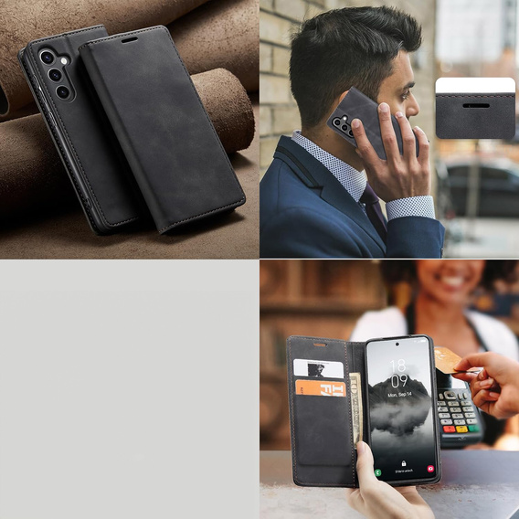 Case for Samsung Galaxy A16, ERBORD Vintage, wallet with flap, black
