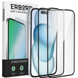 2x Tempered Glass for iPhone 15, ERBORD 3D full display