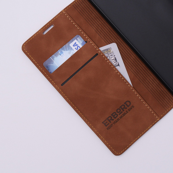 Etui do Xiaomi Redmi 12C, ERBORD Vintage portfel z klapką, brązowe