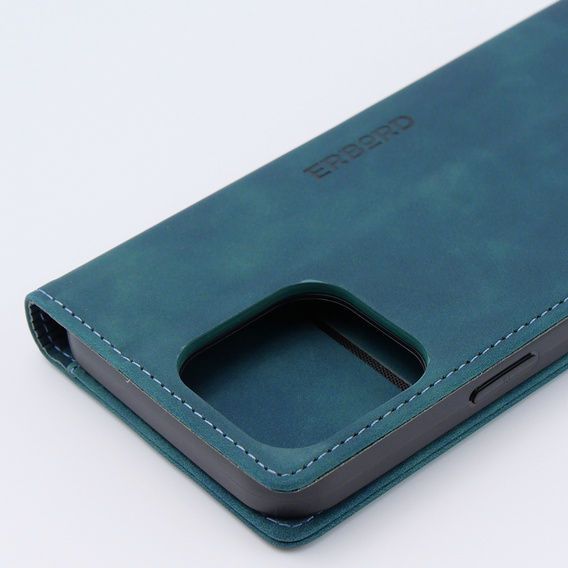 Etui do iPhone 15 Pro, ERBORD Vintage portfel z klapką, niebieskie