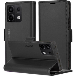 Case for Xiaomi Redmi Note 13 Pro 5G, ERBORD Glossy Litchi, wallet with flap, black