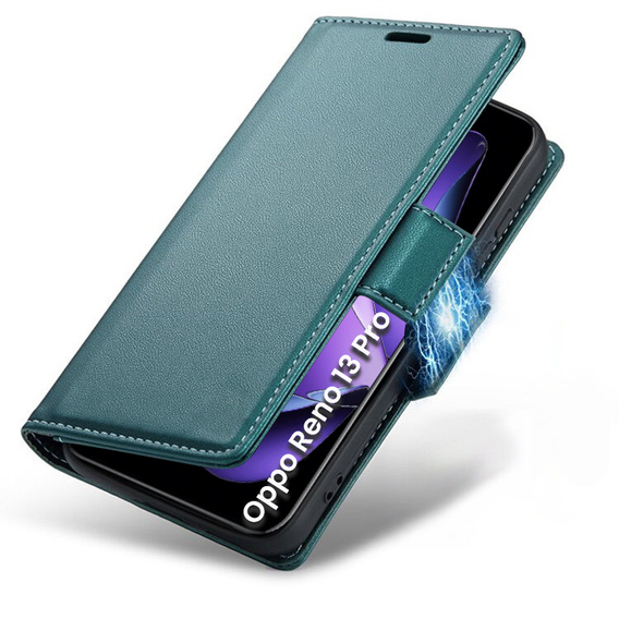 Etui do Oppo Reno 13 Pro, ERBORD Glossy Litchi, portfel z klapką, zielone