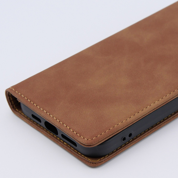 Etui do iPhone 15 Pro, ERBORD Vintage portfel z klapką, brązowe