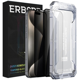 2x Szkło Hartowane prywatyzujące do iPhone 15 Pro, ERBORD 9H Easy App Anti-Peep