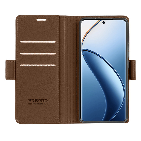 Case for Realme 12 Pro 5G / 12 Pro+ 5G, ERBORD Glossy Litchi, wallet with flap, brown