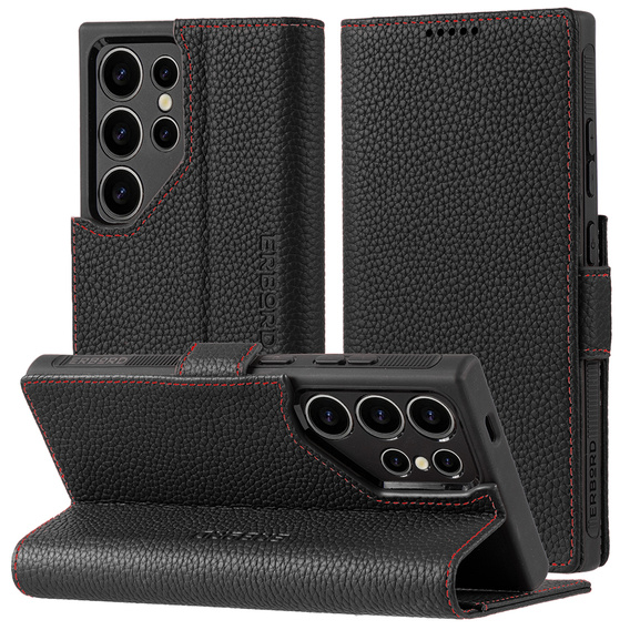 Leather case for Samsung Galaxy S24 Ultra, ERBORD LeatherWallet, black