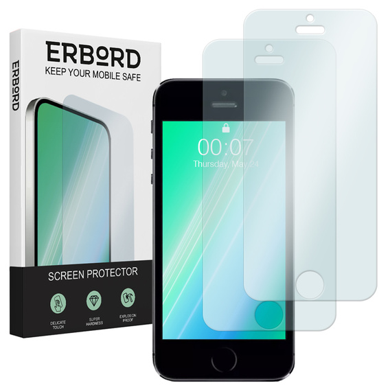 2x Tempered Glass for iPhone 5/5S/5C/SE, ERBORD 9H Hard Glass for phone screen