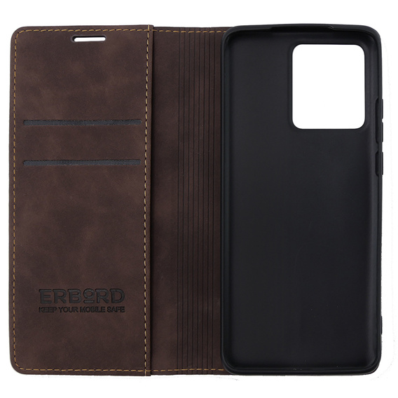 Case for Motorola Edge 40 Neo, ERBORD Vintage, wallet with flap, coffee