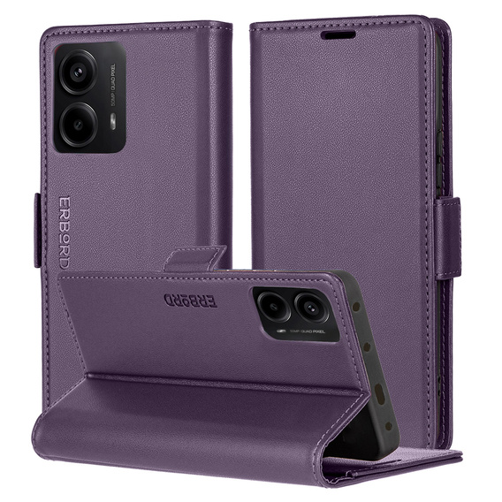 Case for Motorola Moto G24 Power, ERBORD Glossy Litchi, wallet with flap, purple