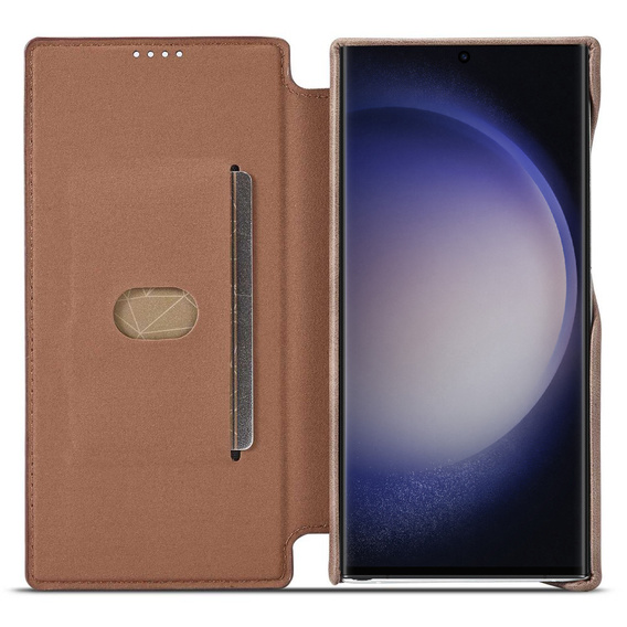 Etui z klapką do Samsung Galaxy S23 Ultra, ERBORD Retro, brązowe