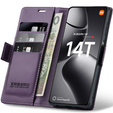 Case for Xiaomi 14T, ERBORD Glossy Litchi, wallet with flap, purple