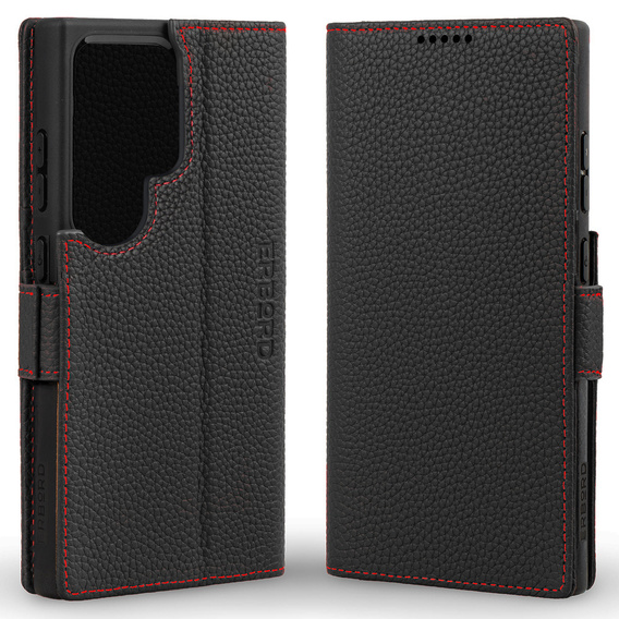 Leather case for Samsung Galaxy S25 Ultra, ERBORD LeatherWallet, black