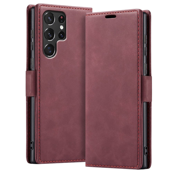 Case for Samsung Galaxy S23 Ultra, ERBORD Vintage, wallet with flap, red