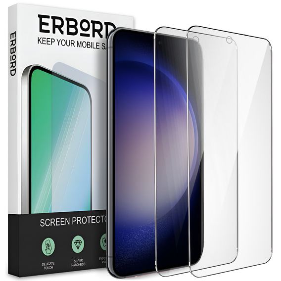 2x Tempered Glass for Samsung Galaxy S23+ Plus, ERBORD 9H Hard Glass for phone screen