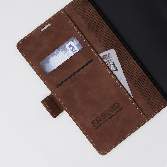 Case for Samsung Galaxy S24 Ultra, ERBORD Vintage, wallet with flap, coffee