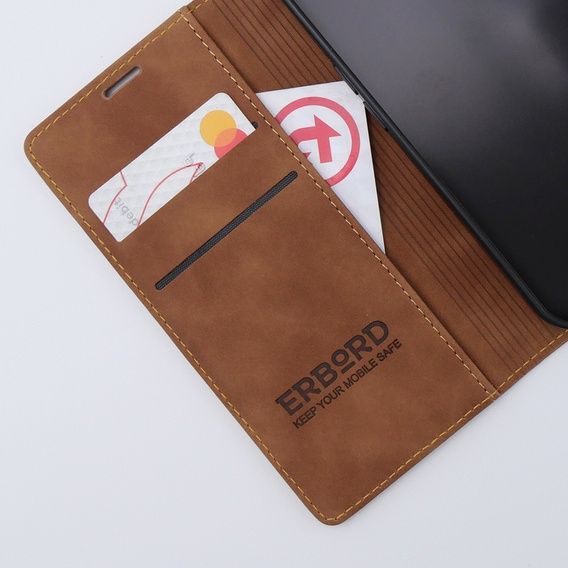 Etui do iPhone 15, ERBORD Vintage portfel z klapką, brązowe